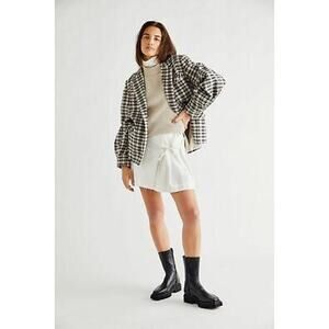 NWT Free People Luminary Plaid Blazer Brown Black Size M